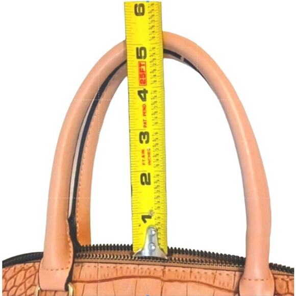 London Fog Handbag 11" NUDE Beige Croc Embossed Vegan Leather Preppy Elegant - Picture 12 of 13